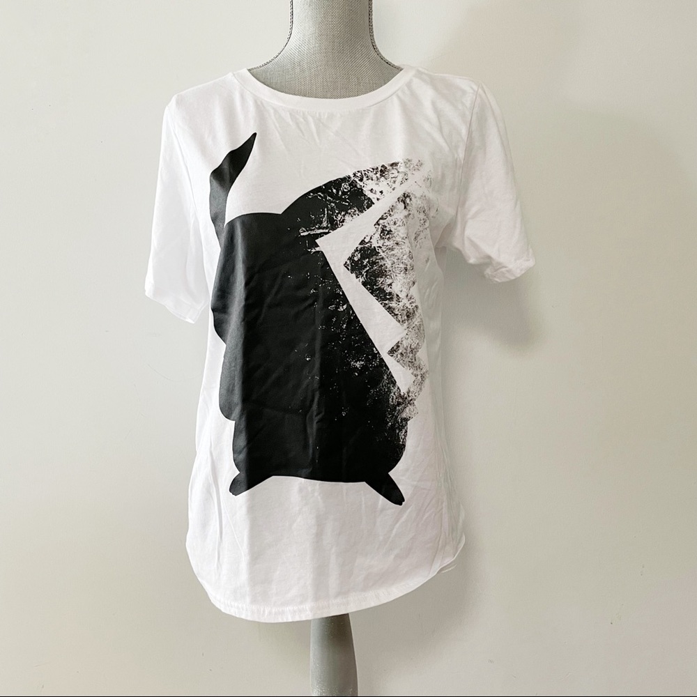 Pokémon t shirt graphic geometric art printed Pikachu shadows white